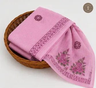 Elegant Pink Floral Border Printed 2-Piece Dress Material Set.