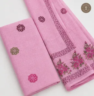 Elegant Pink Floral Border Printed 2-Piece Dress Material Set.