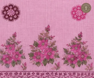 Elegant Pink Floral Border Printed 2-Piece Dress Material Set.