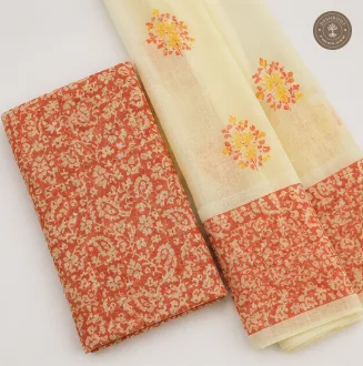Rust Orange & Cream Printed 2-Piece Dress Material Set