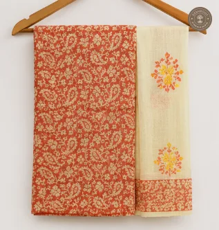 Rust Orange & Cream Printed 2-Piece Dress Material Set