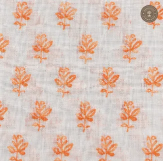 White & Rust Orange Floral Printed 2-Piece Dress Material Set
