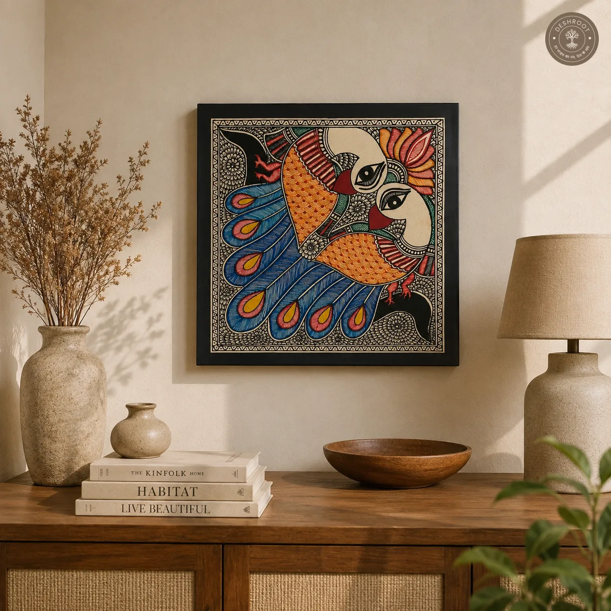 Madhubani Mayur Milan Folk Painting