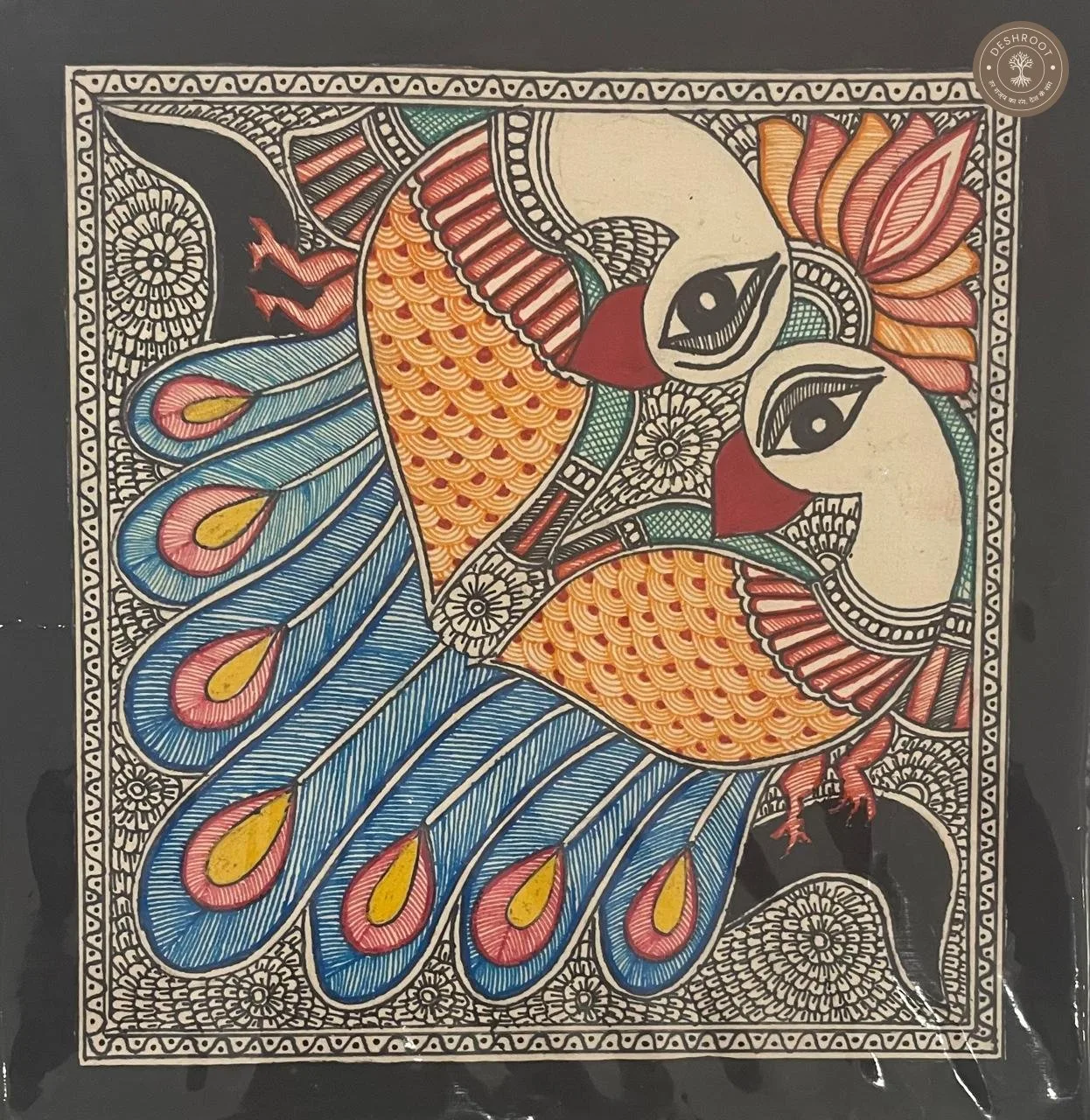 Madhubani Mayur Milan Folk Painting