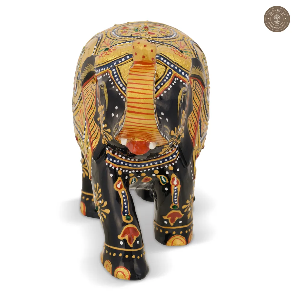 Wooden Elephant Embose Gold paint