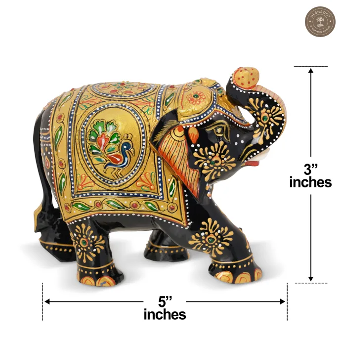 Wooden Elephant Embose Gold paint