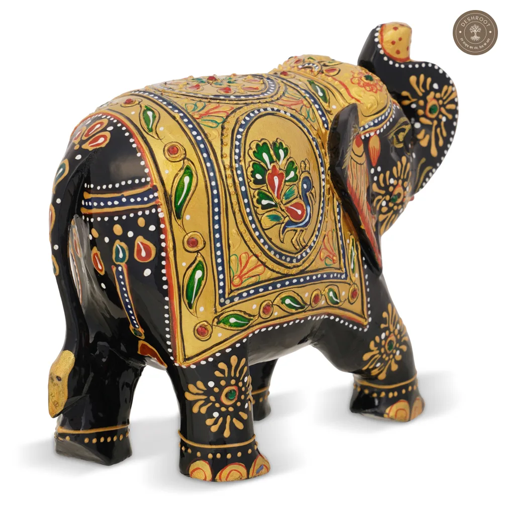 Wooden Elephant Embose Gold paint