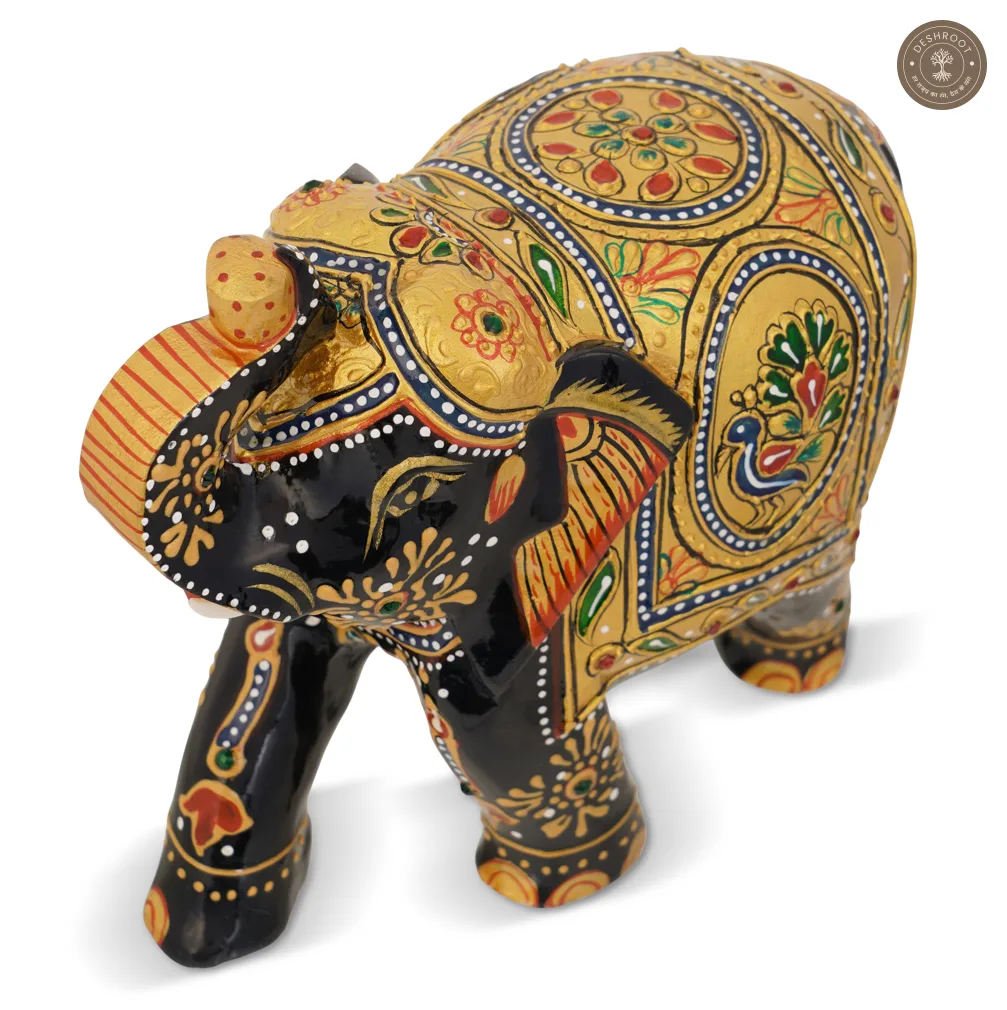 Wooden Elephant Embose Gold paint