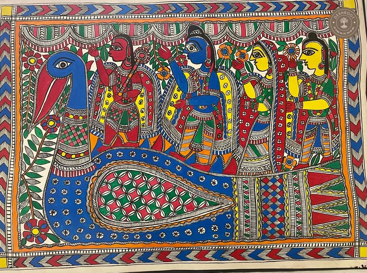 Madhubani Mayur Sabha Folk Painting