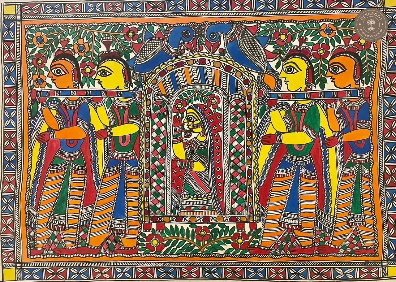 Madhubani Mayur Vivah Procession Painting