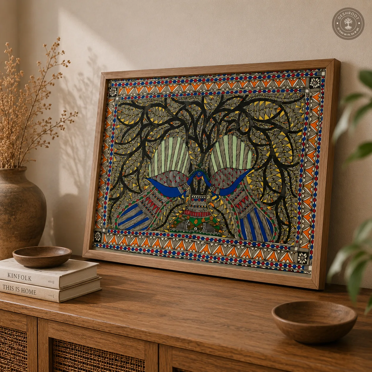Madhubani Mayur Milan Tree of Harmony Painting