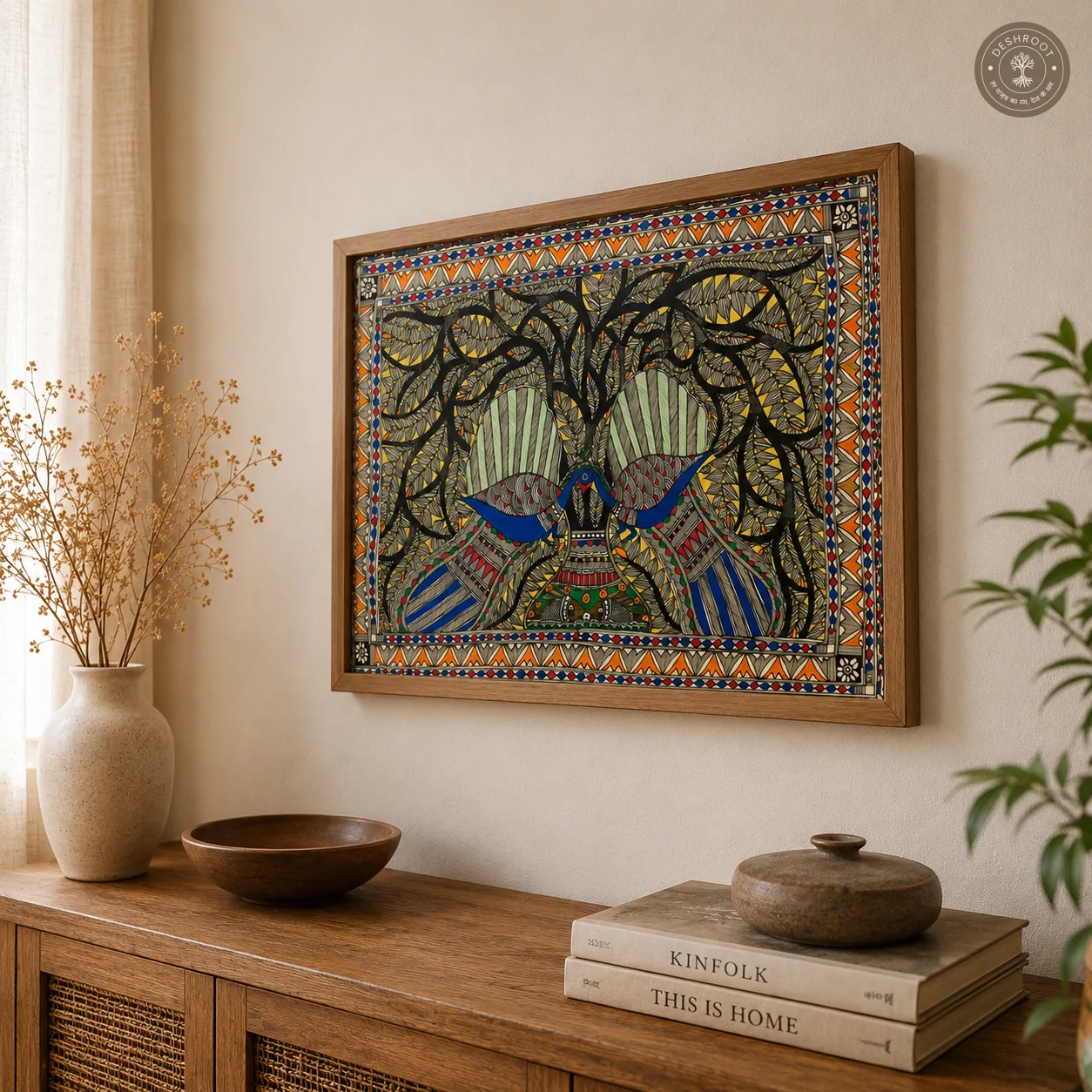 Madhubani Mayur Milan Tree of Harmony Painting
