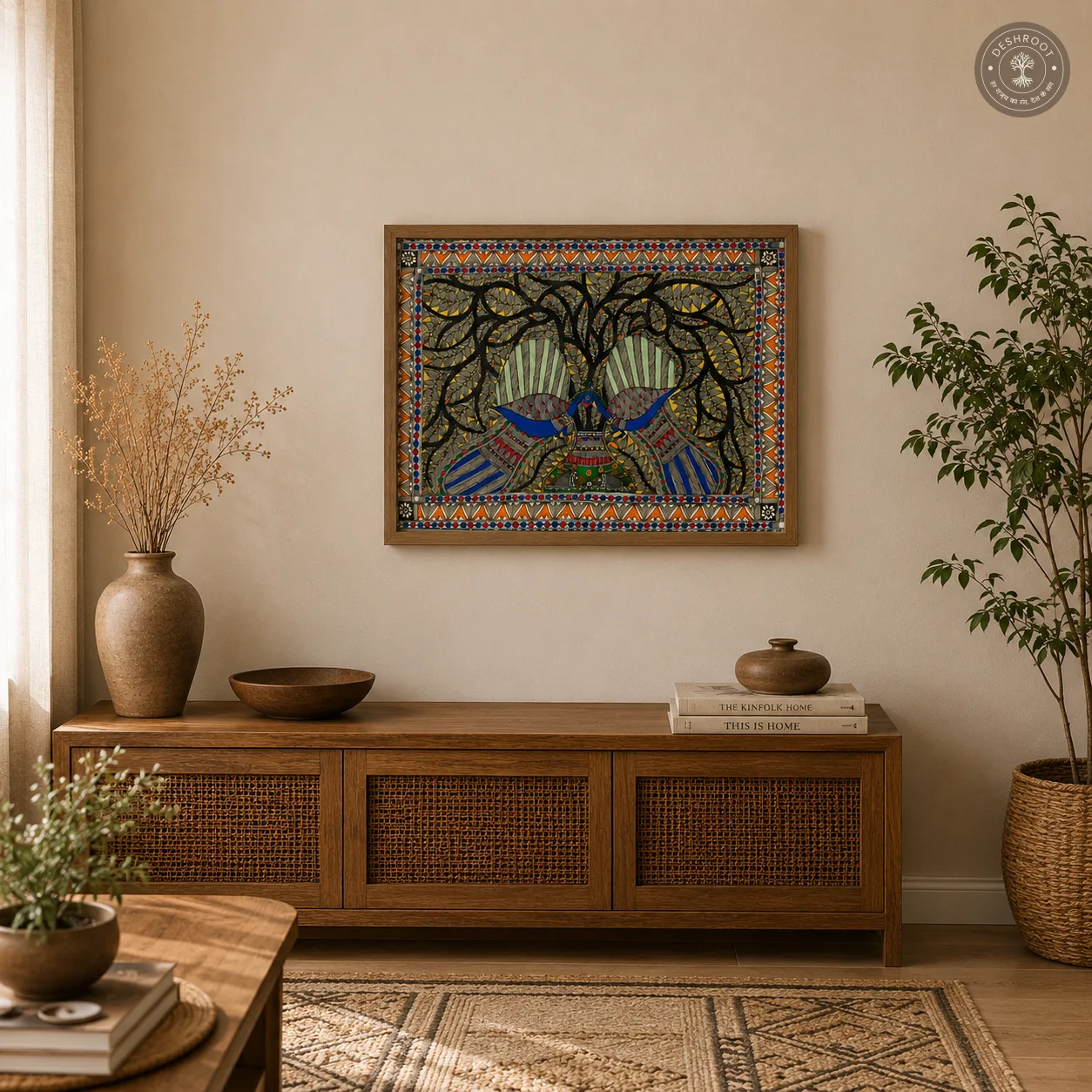 Madhubani Mayur Milan Tree of Harmony Painting