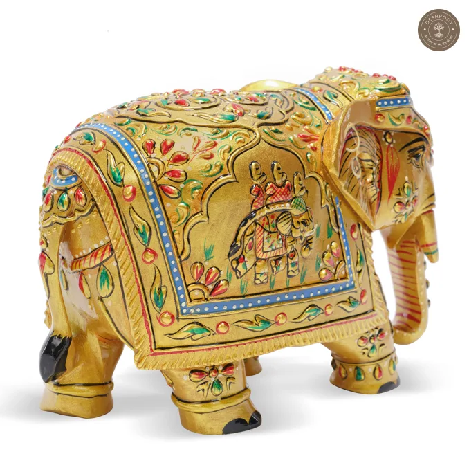 Golden Wooden Elephant Showpiece