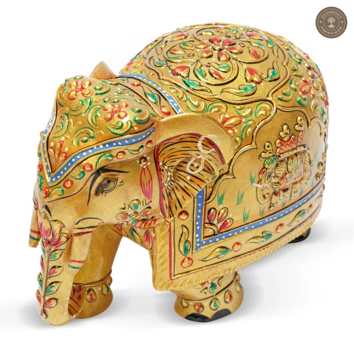 Golden Wooden Elephant Showpiece