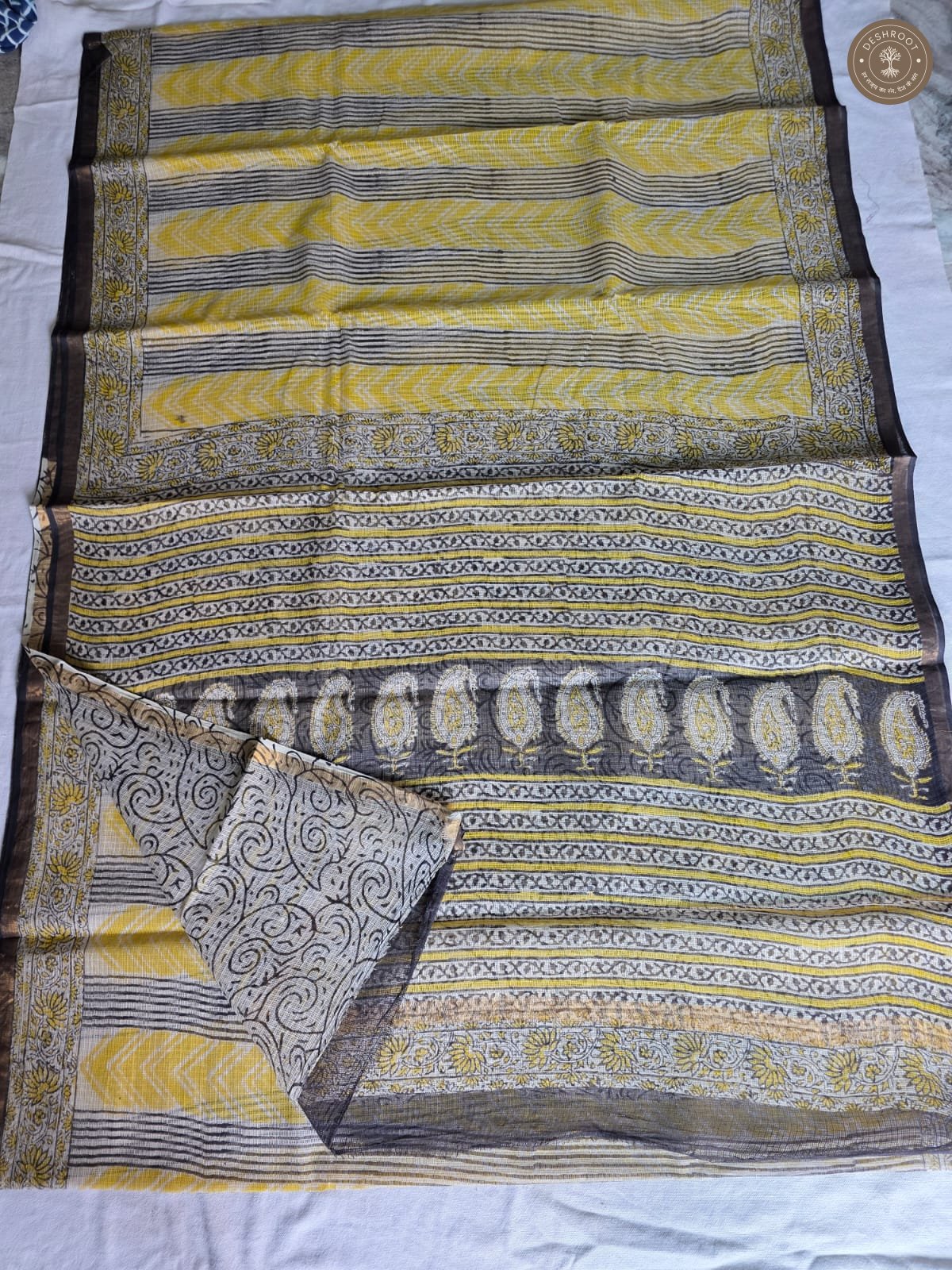 Hand Block Printed Kota Doriya Saree for Women | Lightweight Traditional Indian Saree with Blouse Piece