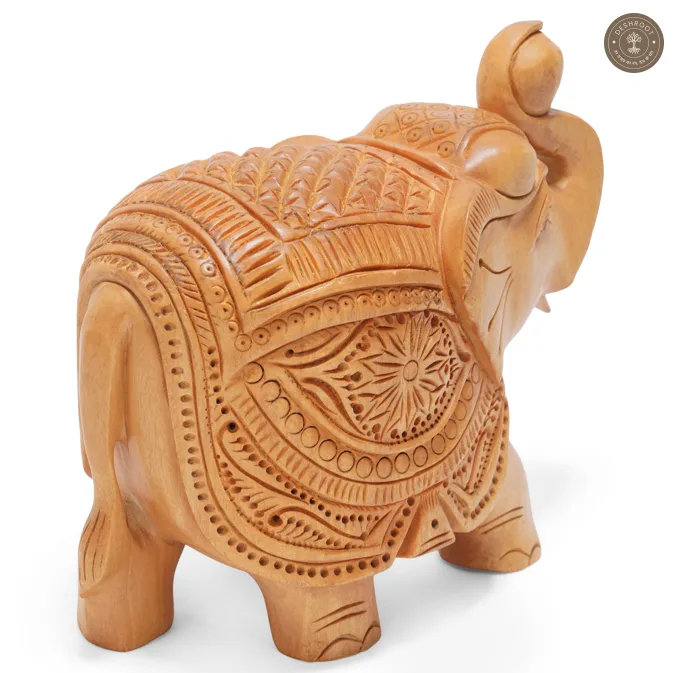 Handcrafted Wooden Elephant Showpiece with Intricate Carving