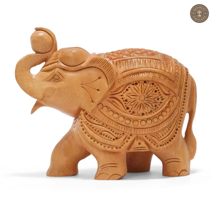 Handcrafted Wooden Elephant Showpiece with Intricate Carving