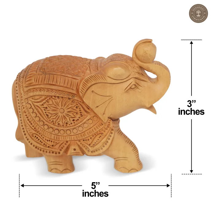 Handcrafted Wooden Elephant Showpiece with Intricate Carving