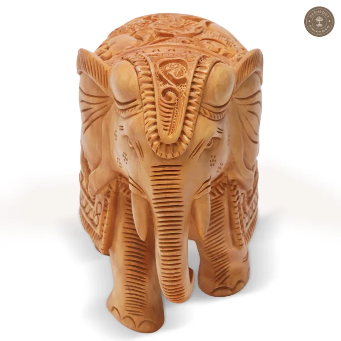 Handcrafted Wooden Elephant Showpiece with Intricate Carving 2