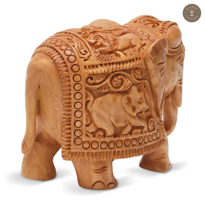 Handcrafted Wooden Elephant Showpiece with Intricate Carving 2