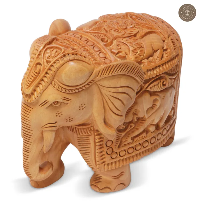 Handcrafted Wooden Elephant Showpiece with Intricate Carving 2