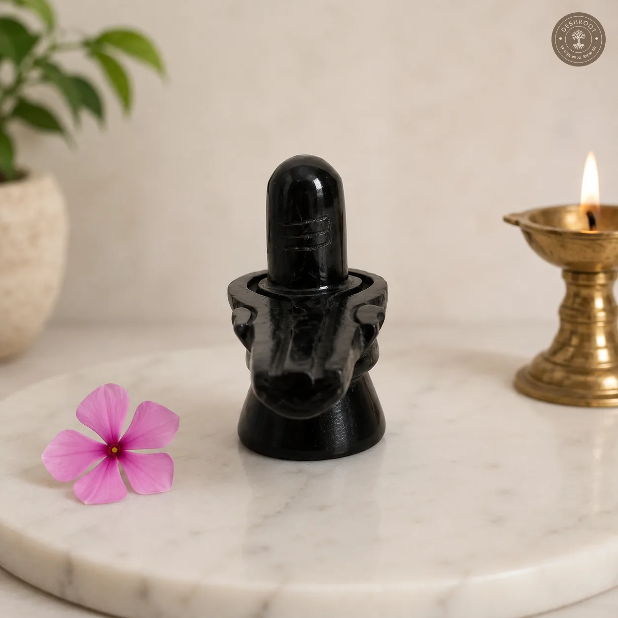 Handcrafted Black Marble Shiva Lingam with Yoni Base