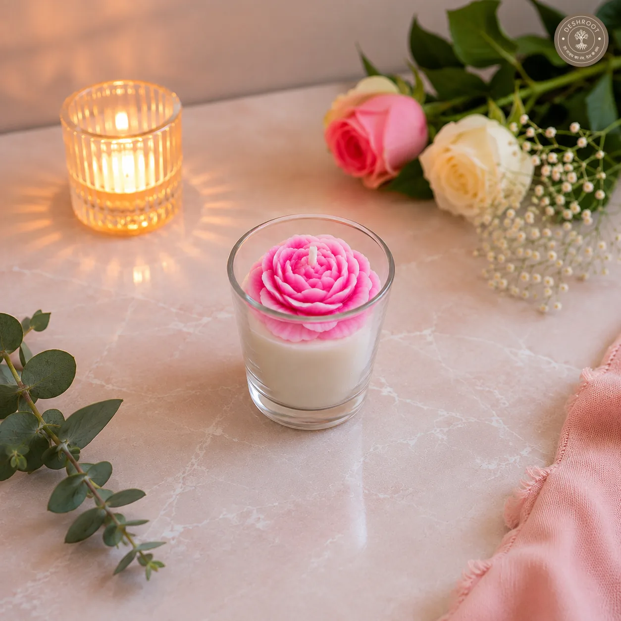 Blooming Rose Shot Glass Candle