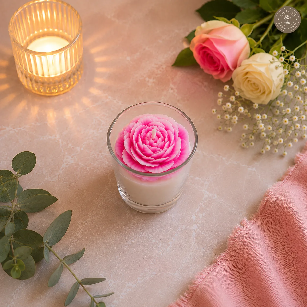 Blooming Rose Shot Glass Candle