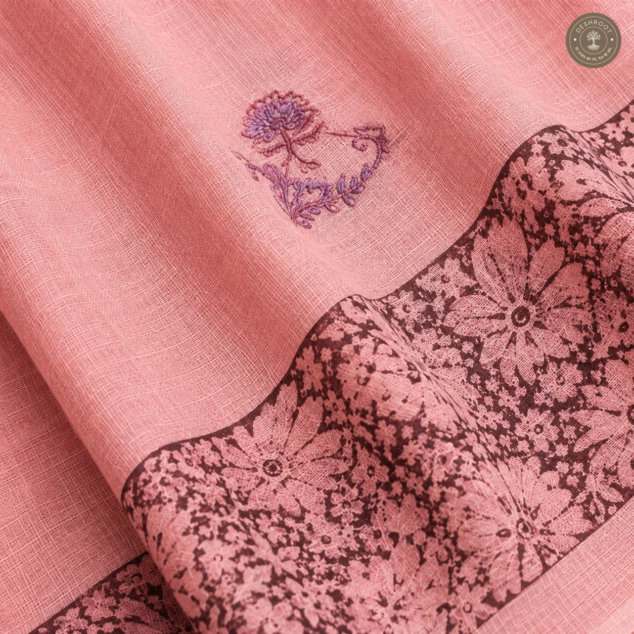 Dusty Pink Floral Print Unstitched Cotton Suit Set with Matching Dupatta (2 Piece set)