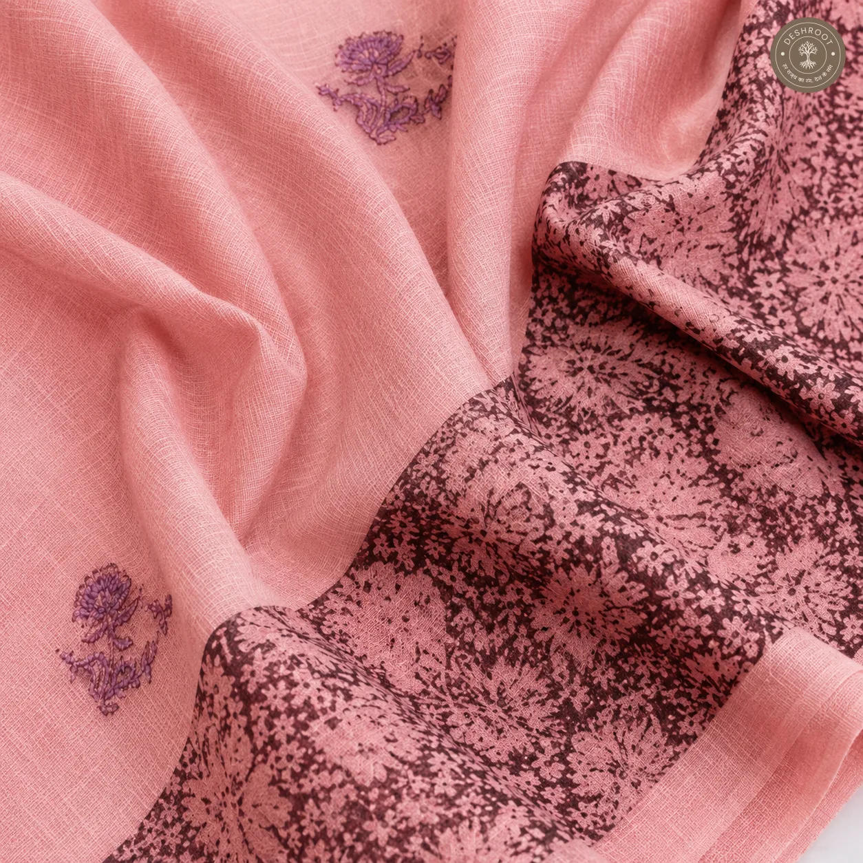 Dusty Pink Floral Print Unstitched Cotton Suit Set with Matching Dupatta (2 Piece set)