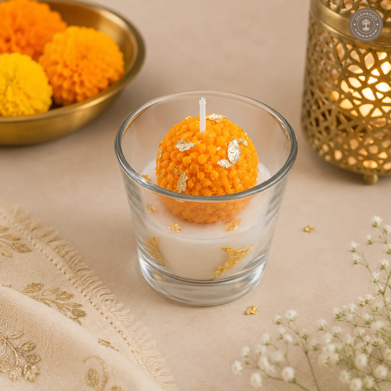 Festive Ladoo Shot Glass Candle