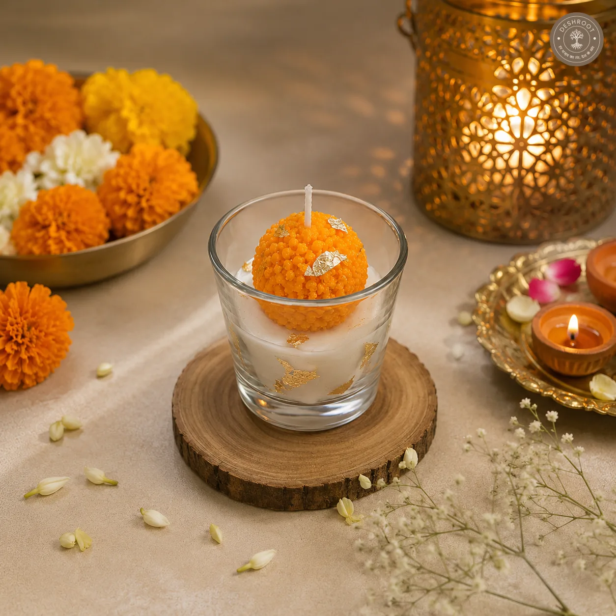 Festive Ladoo Shot Glass Candle