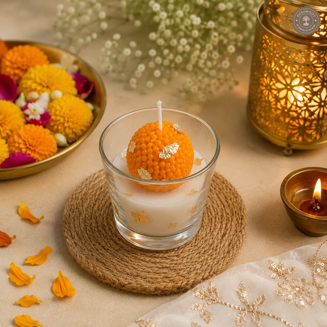 Festive Ladoo Shot Glass Candle