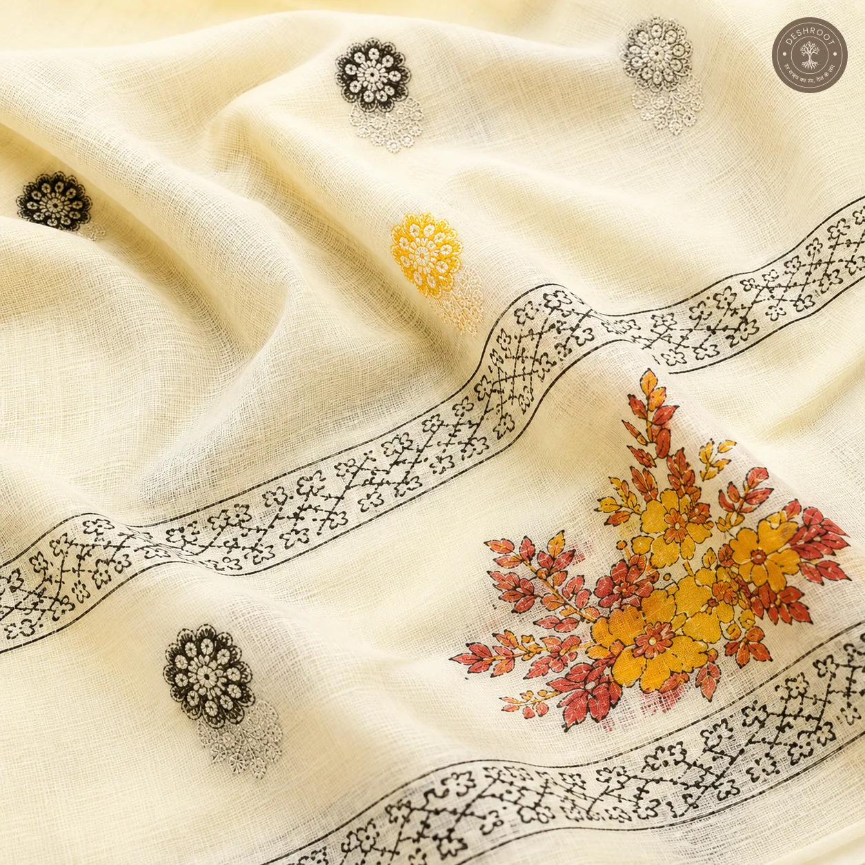 Elegant Floral Print Unstitched Dress Material with Printed Dupatta (2 piece set)