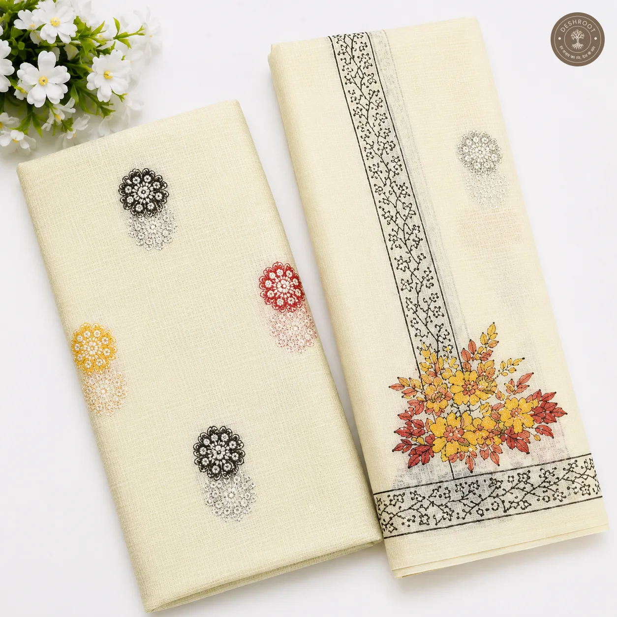 Elegant Floral Print Unstitched Dress Material with Printed Dupatta (2 piece set)