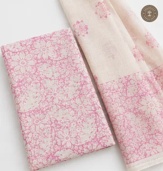Blush Pink Floral Printed 2-Piece Dress Material with Dupatta