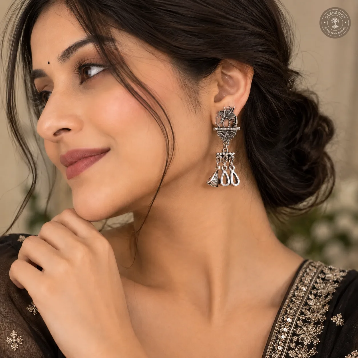 Oxidized Silver Elephant Dangle Earrings