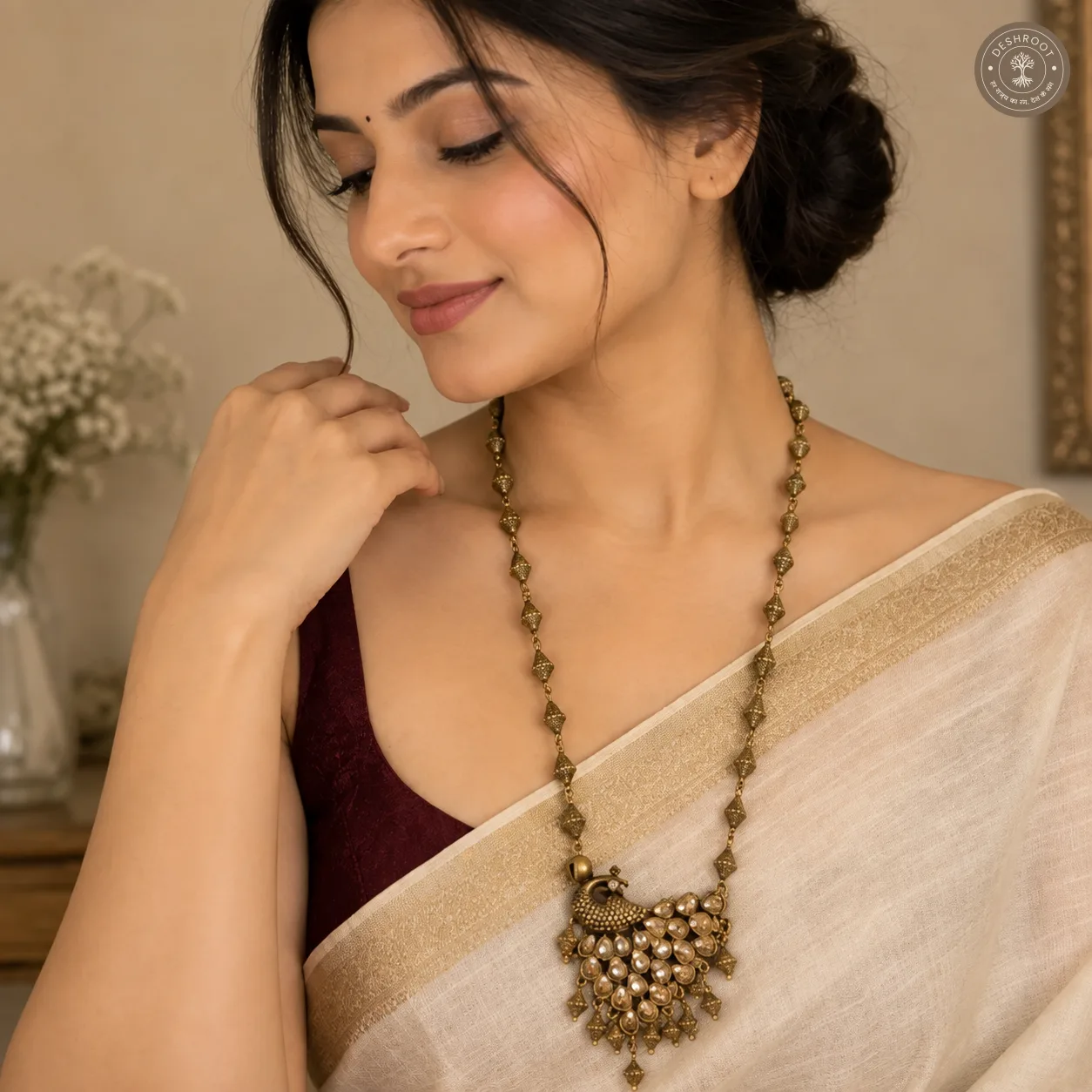 Antique Gold Peacock Kundan Necklace