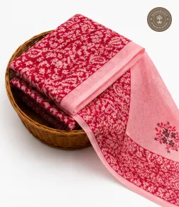 Crimson Red Paisley Printed Unstitched Dress Material with Blush Pink Dupatta – 2 Piece Set
