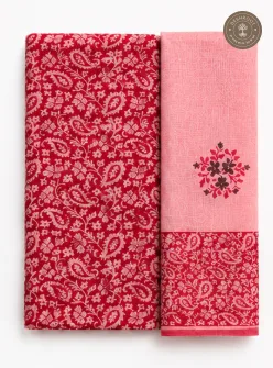 Crimson Red Paisley Printed Unstitched Dress Material with Blush Pink Dupatta – 2 Piece Set