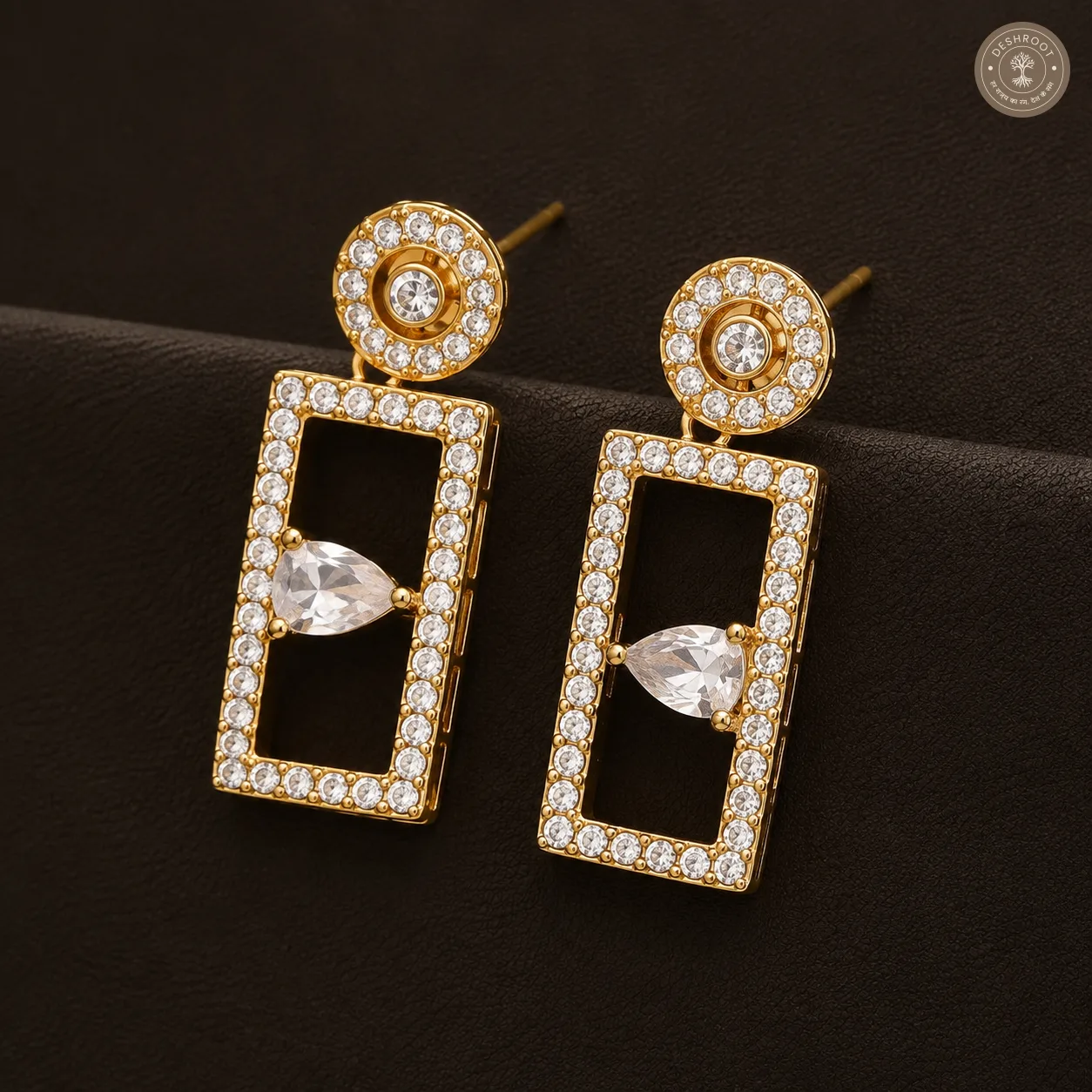 AD Stone Gold-Tone Necklace Set with Matching Geometric Earrings