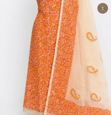 Orange Paisley Printed Unstitched Dress Material with Cream Dupatta – 2 Piece Set