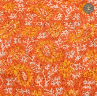 Orange Paisley Printed Unstitched Dress Material with Cream Dupatta – 2 Piece Set
