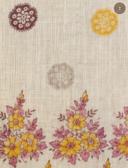 Off-White Floral Printed Unstitched Dress Material with Matching Dupatta – 2 Piece Set