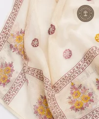 Off-White Floral Printed Unstitched Dress Material with Matching Dupatta – 2 Piece Set