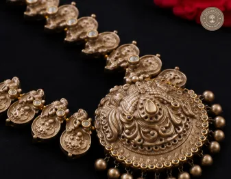Antique Bronze Terracotta Long Haaram with Matching Jhumkas