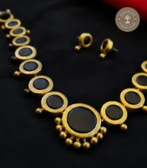 Antique Gold-Black Terracotta Long Chain with Matching Earrings