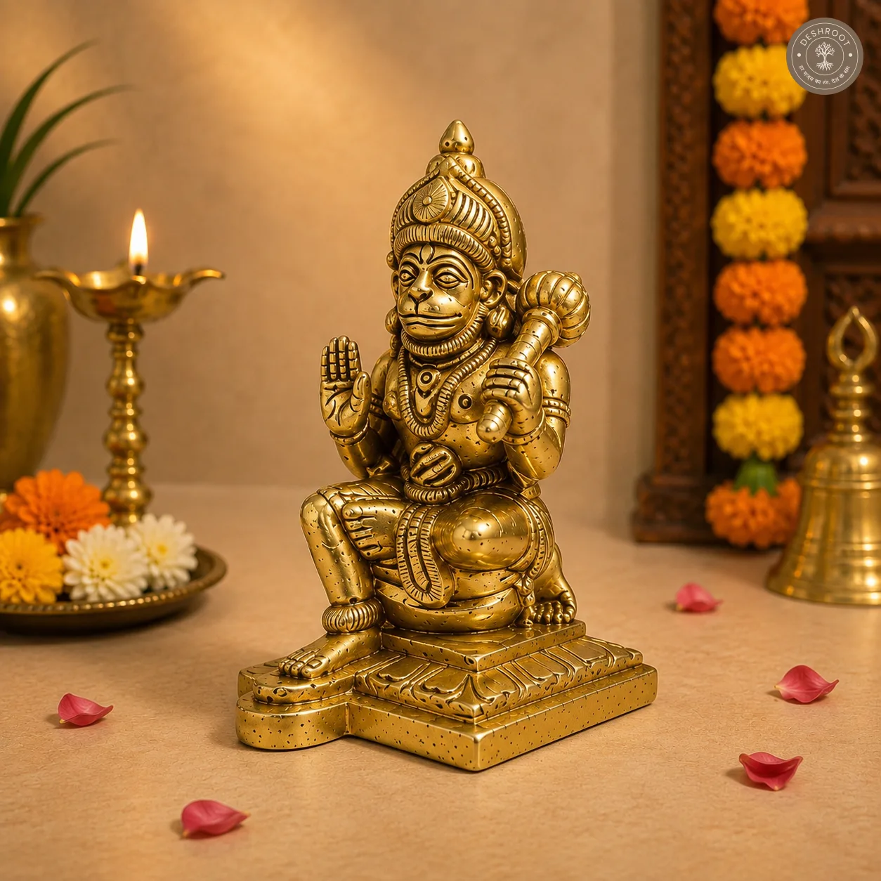 Divine Golden Hanuman Idol – Blessing Pose