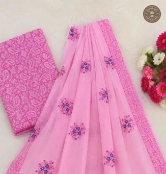 Pink Paisley Print 2-Piece Unstitched Suit Set with Floral Dupatta